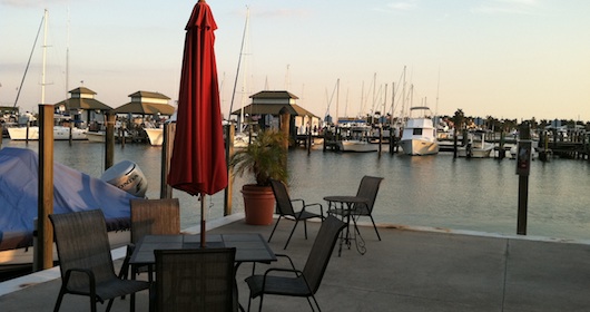 Outside area to sit and enjoy views of bay at The Cove Inn