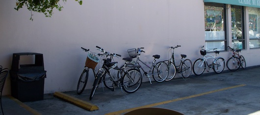 A bunch of bicycles parked at 3rd Street Cafe for lunch in Naples Florida